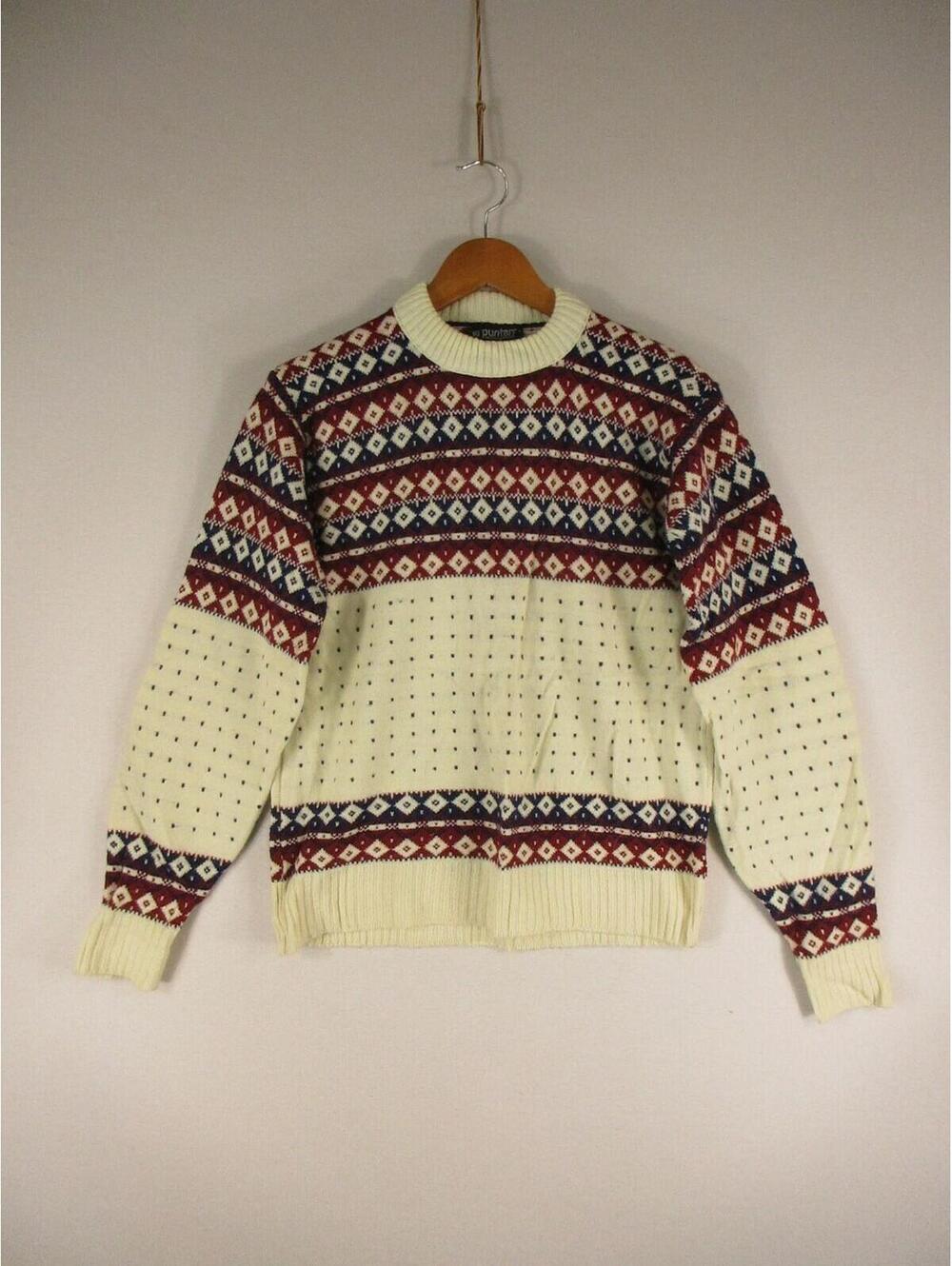 Puritan Sweater Boys XL Wintuk Fair Isle Crewneck Orlon Acrylic Cream Red Navy